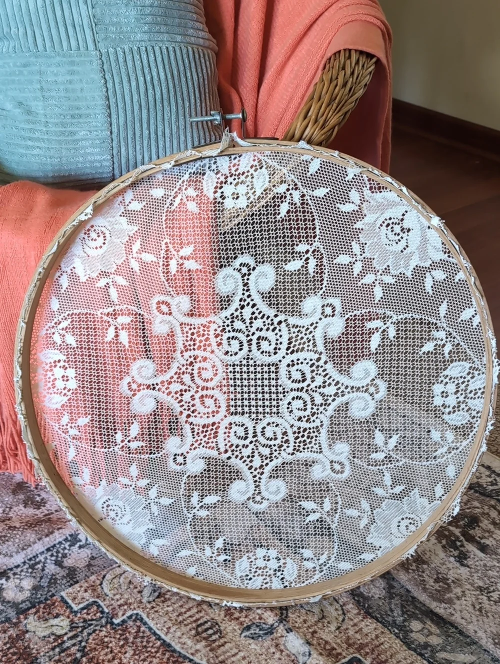 Handmade White Lace Embroidery Hoop Wall Art - Picture 5 of 7